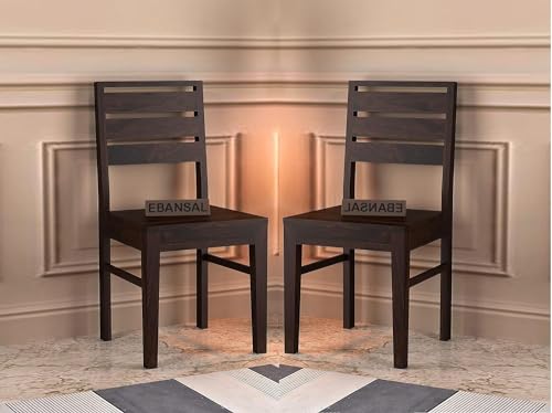 Image of 3 Line Wooden Dining Chairs Set of 2 for Kitchen & Dining Room, Two Seats, Solid Sheesham Wood, Walnut Finish