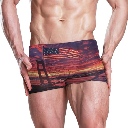July 4th Independence Day Golden Gate Bridge Mens Swim Trunk Swimwear Swim Brief Square Leg Board Short S S04073722