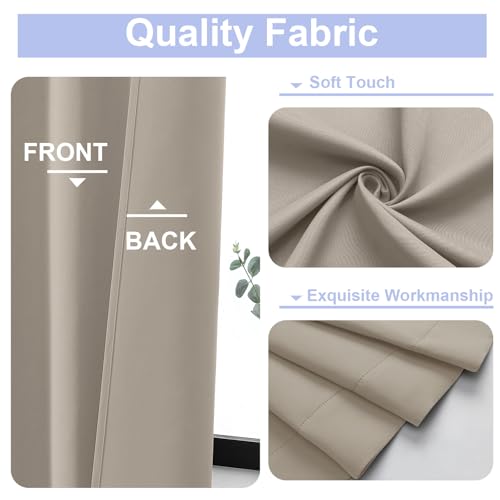 Simplebrand Ava Stone Short 36 Inches Blackout Curtain 2 Panels Set, Half Window Rod Pocket Privacy Curtain Tiers for Kitchen, Curtains Blackout for Bathroom Shades, W40 x L36 Inch, Stone