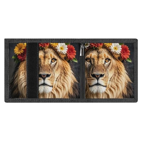 African Lion Wearing A Flower on Its Head Trifold Wallet for Men - Money Clip Slim Wallets with Multiple Card Slots Minimalist Small Front Pocket Wallet for Everyday Carry4