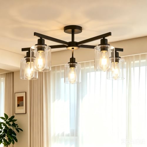 Image of Surpars House Ceiling Light, Modern Chandelier for Bedroom, Living Room, Dining Room (5 Lights B Clear Glass Shades)