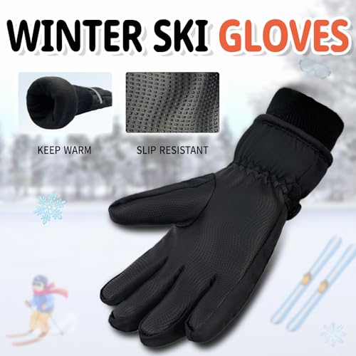 Image of Kids Winter Ski Gloves Waterproof Children Girls Boys Fleece Thermal Snowboard Snow Gloves Mittens for Cold Weather