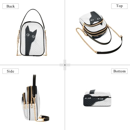 Cute Black Cat Peeking Women Trendy Quilted Crossbody Bag Sling Bags Handbags with Chain Strap Travel Cross Body Cell Phone Purses Bags4