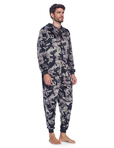 Ashford & Brooks Men's Adult Mink Fleece Hooded One-Piece Union Suit Pajamas - Black/Camouflage - X-Large2