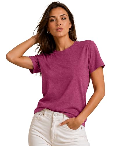 Image of London Hills Tshirt for Woman | Tops for Woman | t Shirt for Woman's Relaxed Fit Round Neck | Tops for Women Western Half Sleeve Melange Textured | Women top's | Women's tees | Women' t Shirt