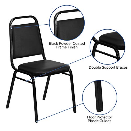 Emma + Oliver Trapezoidal Back Banquet Chair, Black Vinyl/Black Frame #TOP2