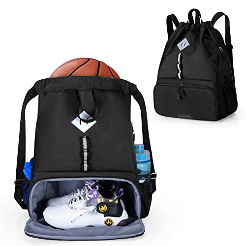 GOBUROS Fußball-Tasche, Fußball-Rucksack mit Kordelzug für Basketball, Volleyball, Sport-Fitness-Ausrüstungstasche mit separaten Schuhen und Ballhalter