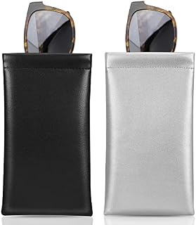MoKo Squeeze Glasses Case (2 Pack), Portable Leather Soft Sunglasses Case Anti-Scratch Eyeglasses Bag Goggles Sleeve with Cleaning Cloth for Women Men