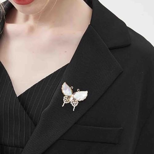 Image of Pearl Shell Resin Butterfly Brooch Pin Sparkly Crystal Butterfly Brooches Pin Lepel Pin Hollow Butterfly Wing Brooch Pin Rhinestone Butterfly Brooch Pin Decorative (Green Resin 1)