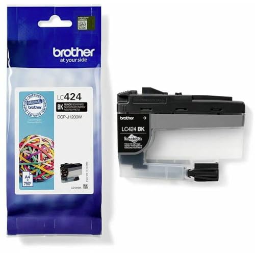 Brother LC424BK Cartucho original de tinta para la impresora DCPJ1200W, Duración estimada: hasta 750 páginas (según ISO/IEC 24711), Negro
