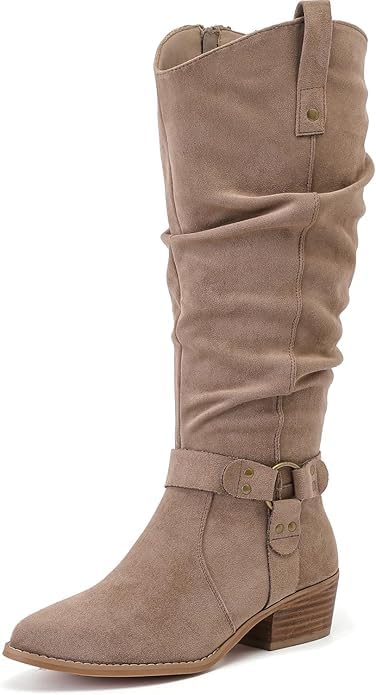 Luoika Womens Extra Wide Calf Low Heel Knee-High Boots