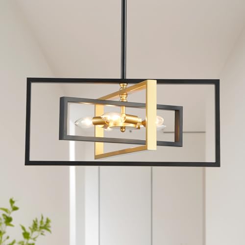 XINGQI 22" Modern 5-Light Black and Gold Geometric Pendant Lighting
