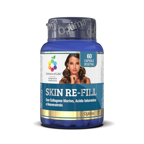 Colours Of Life Skin Re-fill - integratore con Collagene marino, Acido ialuronico e Resveratrolo, contrasta i segni dell'invecchiamento, antiossidante, dona luminosità alla tua pelle 60 capsule