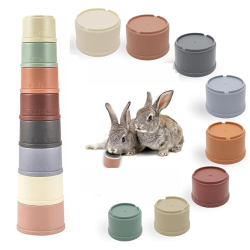 WNXBFO 8 PCS Stacking Cups for Rabbits - Bunny Toys for Hiding Food and Playtime Fun Multi-Coloured and Various Sizes