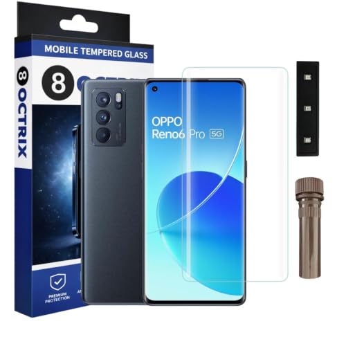 Image of Premium UV Tempered Glass Screen Protector for Oppo Reno 6 Pro | Transparent | Full Screen Coverage with UV Installation Kit (Pack of 1)
