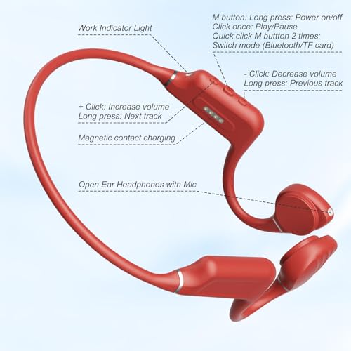 Image of Bone Conduction Headphones - Bluetooth 5.4 & 32GB Memory MP3 Player IP68 Waterproof Headphones for Swimming, Bone Conduction with Mic Open Ear Running Headphone for Swimming, Running, Cycling (Red)