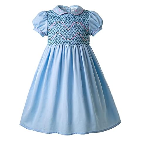 Ju petitpop Girls Blue Smocked Dress Cover