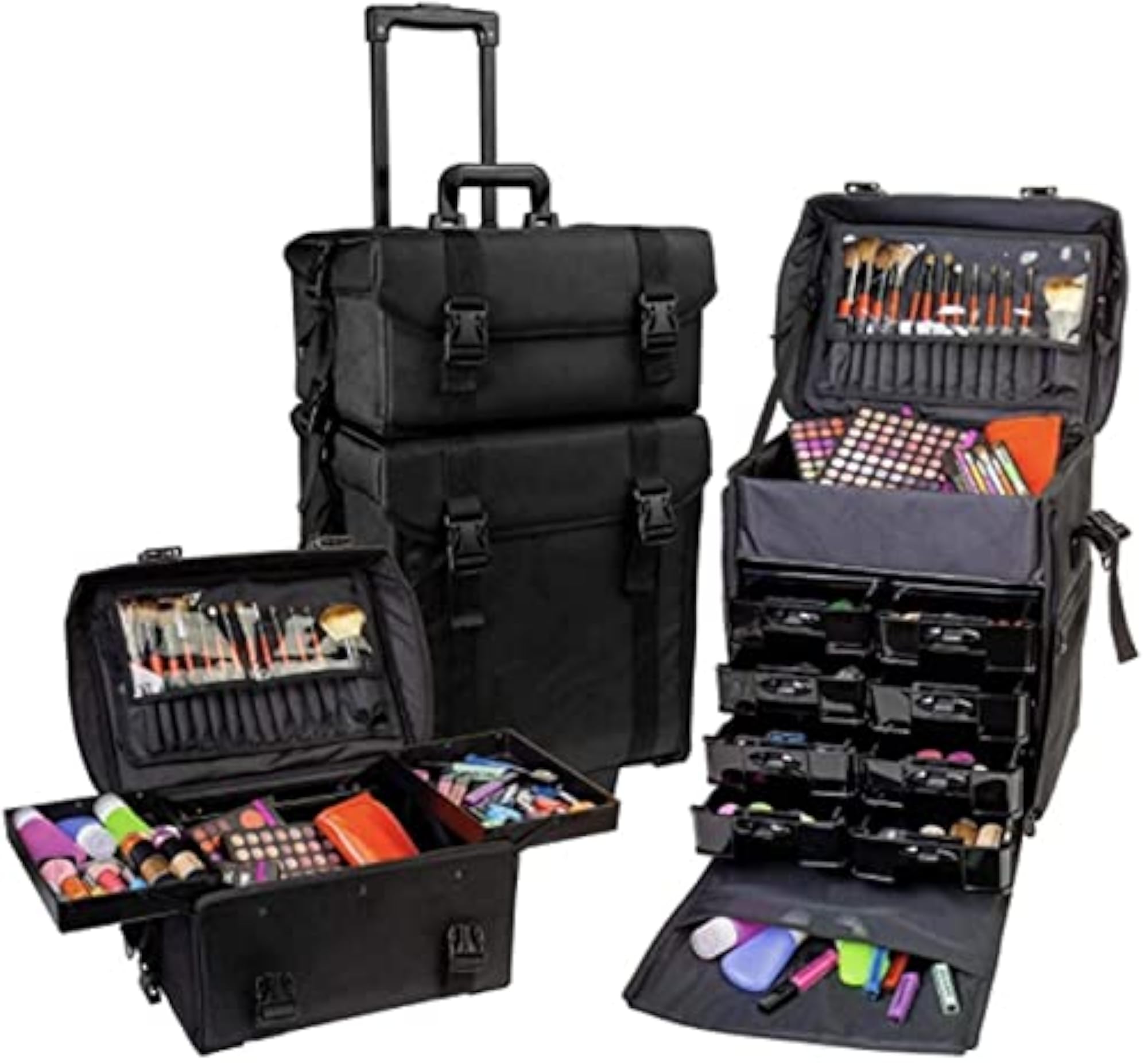 2-in-1 Nylon Rolling Makeup Case with Wheels