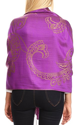 Sakkas Sarah Reversible Silky Soft Brocade Scarf Shawl Stole with Fringe2