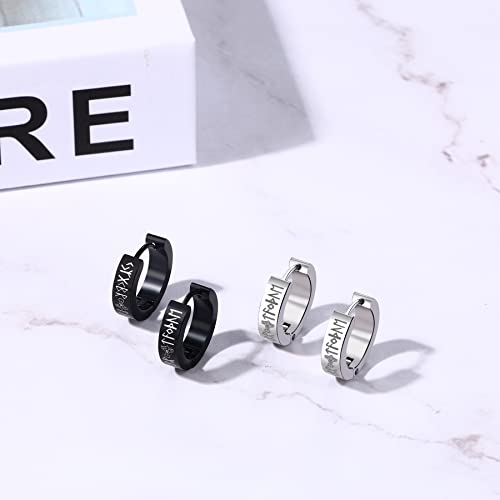 Aroncent 2-8Pcs Womens Mens Huggie Hoop Triangle Earrings Viking Runes Stainless Steel Ear Stud Novelty Black/Gold/Silver2