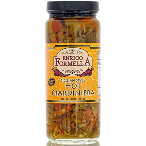 Enrico Formella | Hot Giardiniera | Italian - Chicago Style Hot Pickled Vegetables 16oz. Cover