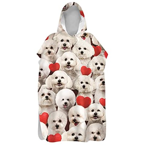 DOTBUY Hooded Bath Towel, Changing Robe Poncho for Kids Adults Men Women, Microfiber Poncho Printing Beach Towel Quick Dry Light Weight for Beach, Swimming, Bath Robe (Bichon Frise,60x110cm) Cover
