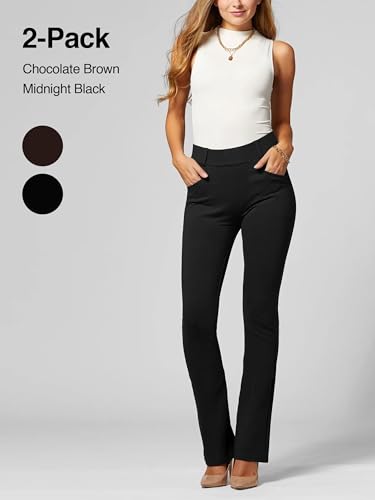 Conceited 2-Pack Stretch Slacks for Women - Wear to Work - Bootcut Dress Pants with Pockets - Black, Brown - (Large)2
