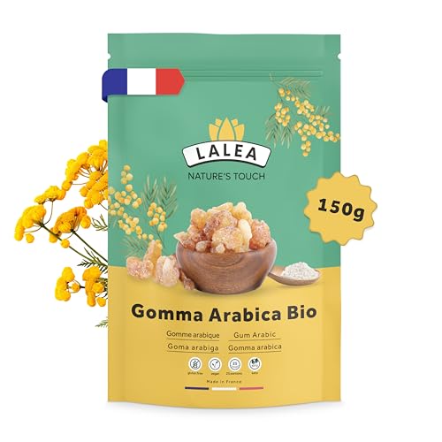 Gomma arabica biologica in polvere, Fibra alimentare di gomma d'acacia biologica in polvere 150 g, Vegan e Keto, Senza glutine, 90% di fibre
