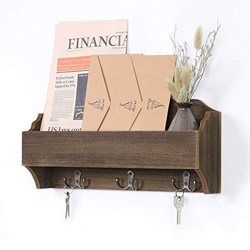 image for SEHERTIWY Mail Holder for Wall with Key Hooks Wooden Mail Sorter Lette