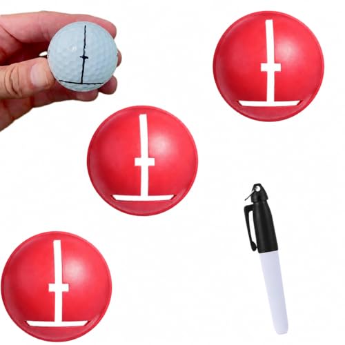 Impact Golf Ball Liner Tool - 3D T-Shape Ball Marker Stencil for Improved Putting Accuracy Professional Alignment Kit with Quick-Dry Pen USGA Legal Training Aid (red)