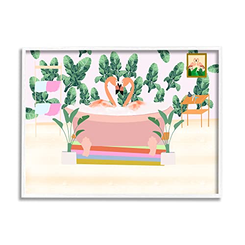 Image of Tropical Pink Flamingo Bubble Bath, 16 x 20 Inch Framed Giclee Print | Stupell Industries | White, 20 x 16 Inches, Easy to Hang and Sturdy, Made in USA, by Ashley Singleton