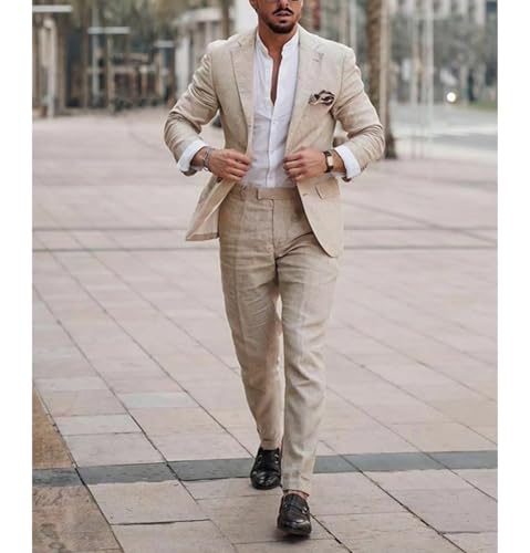 Men's Linen Suit Summer Classic Design Wedding Groomsman Suit Wear Jacket& Pants3