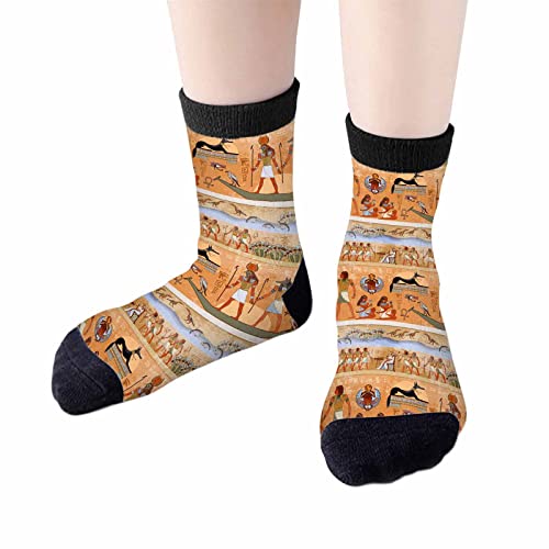 Ancient Egypt Crew Socks for Woman Size 6-8 Mythology Pharaohs Hieroglyph Engraving Girls Socks