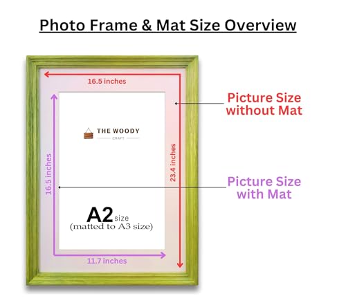 Image of A3 Size Wooden Photo Frame with Mat, Green Photo Frame for Wall Decoration, Home Decor for Wall Hanging, Best Wooden Photo Frame for Posters and Photos (A2 Size Matted to A3 Size)
