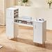 VEVOR Manicure Table, Glass Top Desk Makeup Dressing Station with Storage Cabinets, Acetone-Resistant Nail Tech Table for Spa Beauty Salon Workstation with Wrist Rest, 8 Metal Legs, White