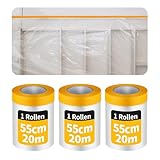 Malerkrepp Abdeckfolie mit Klebeband 3 Rollen Abklebeband Maler 55 Cm X 20 M Abklebeband mit Folie Geeignet zum Schutz von Böden Möbeln Türen Fenstern Und Wänden Bei Renovierungs Und Malerarbeiten