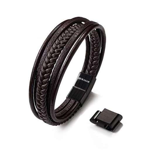 SERASAR 19cm Marrón Pulsera de Cuero Hombre Chico Pulseras Hombres Brazalete Brazaletes Pulso Muñequera Muñequeras Bisuteria Bisutería Joyeria Nudos Cuerda Cuerdas Bracelet Men Jewellery Unisex Ancha