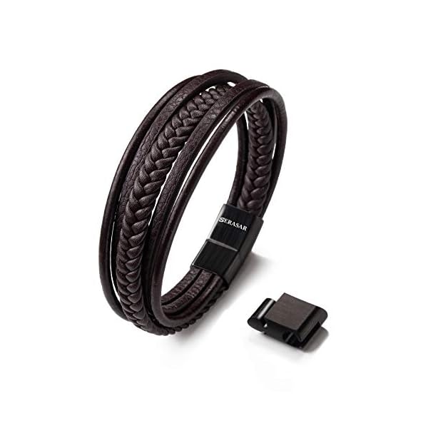 SERASAR | Pulsera de Cuero Premium para Hombre en Negro y Marrón | Diferentes Largos | Cerradura de Acero Inoxidable… | DeHippies.com