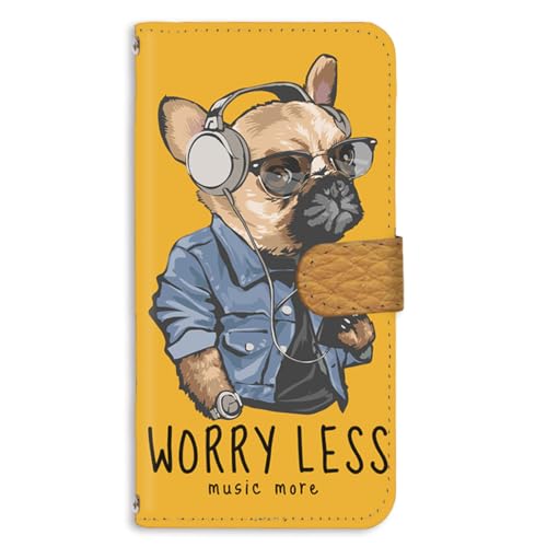 AQUOS wish4 用 SH-52E A403SH 対応 スマホケース 手帳型 フレキシブル wish4のケース 耐衝撃性 携帯カバー ストラップホール ミュージック犬 フレブル ストリート系 イエロー 234@05m