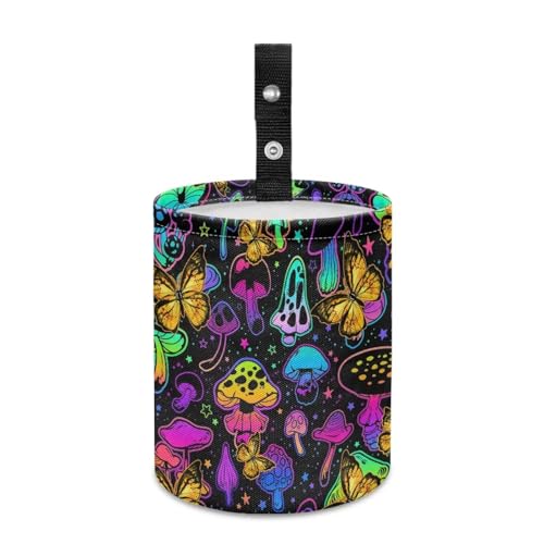 Image of Funny Colorful MushroomTrash Bag, Car Trash Can - Cute, Portable, Collapsible for Back Seat, Floor, or Hanging Headrest Waste Basket - Car Garbage Accessory