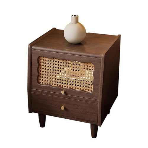 Nachttisch aus Holz mit Aufbewahrungsschubladen, Rattan- und Glastür,...