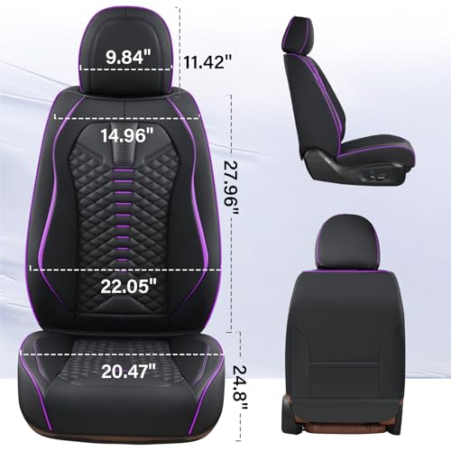 Image of Coverado Car Seat Covers Front Seats, Nappa Leather Black&Purple Car Seat Cover, Automotive Seat Covers, Waterproof Driver Seat Protector, 2 Pack Front Seat Cover Car Seat Cushion Fit for Most Cars