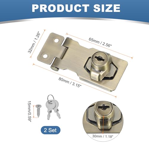 Image of MECCANIXITY Twist Knob Keyed Hasp Locks Safety Packlock Clasp Hasp Latches with Keys & Screws 2.5 Inch for Window Barn Drawer Cabinet Garage Small Doors (Pack of 2, Green)