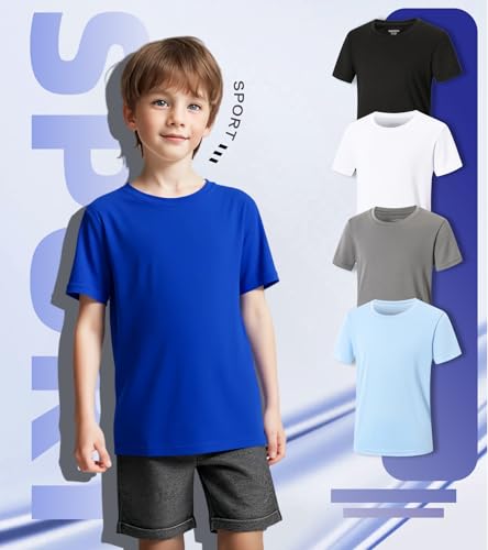 5 Pack Boys Mesh Athletic Quick Dry Short Sleeve Workout Moisture Wicking Active T-Shirt for Kids3