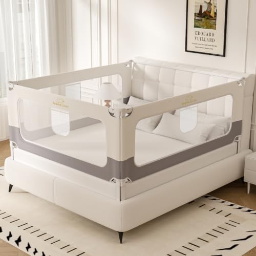 3 Piece Queen Size Bed Rail for Toddlers, Upgraded Height Adjusta...