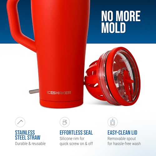 Image of Ice Shaker 32 oz Tumbler with Handle and Straw | 32oz Red | Cold for 30+ Hours | 2-in-1 Tumbler Shaker Bottle | Odor-Free 32 ounce Bottle for Water, Protein Shakes, Smoothies, Cocktails