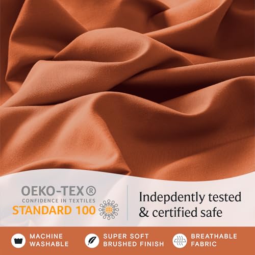 Image of LuxClub 4 PC Full Size Sheet Set Deep Pockets 18 inch Wrinkle Free Cooling Sheets Machine Washable Hotel Bedding Silky Soft - Autumn Orange Full