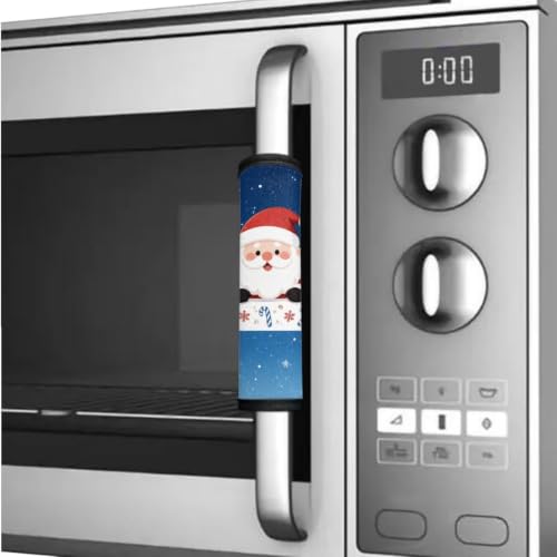 Image of Refrigerator Door Handle Covers Set of 6 Kitchen Electrical Appliances Handle Protector Anti-Slip Fridge Microwave Oven Christmas Holiday Decor, Santa Claus Reindeer Snowflake Blue