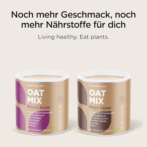 SOOPER FOOD Beauty Boost Oat Mix | Veganes Bio Hafermilch Pulver mit Chia, Blaubeere, Açaí & Acerola | Magnesium aus natürlichen Quellen | Glutenfrei | 50 Portionen | 250g