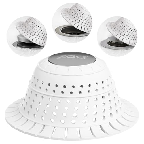Bathtub Drain Hair Catcher, Silicone Collapsible 1 Pack Drain Protector for Pop-Up and Regular Drains of Shower, Bathtub, Tub, Bathroom, Sink,Snow-White